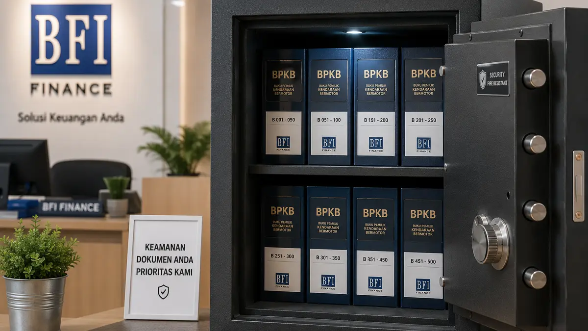 Sistem keamanan penyimpanan berkas BPKB nasabah di dalam brankas besi khusus bfi finance